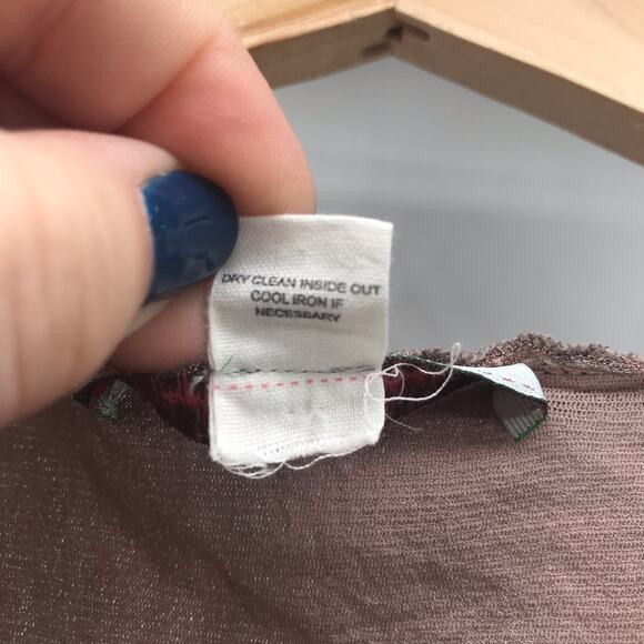 Inturtians Silk Top Womens Medium Brown Floral 100% Silk - Picture 6 of 10